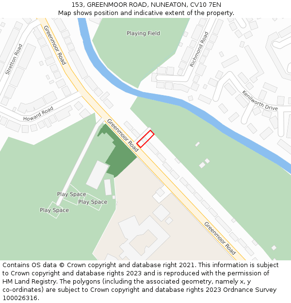 153, GREENMOOR ROAD, NUNEATON, CV10 7EN: Location map and indicative extent of plot