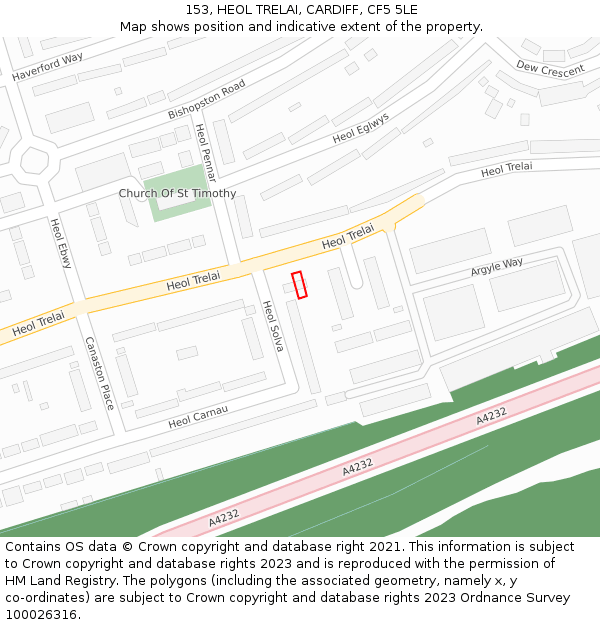 153, HEOL TRELAI, CARDIFF, CF5 5LE: Location map and indicative extent of plot
