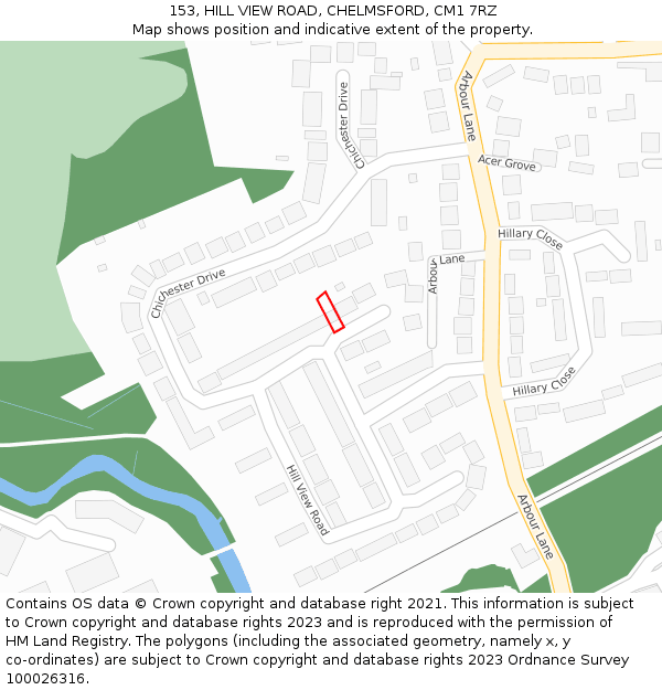 153, HILL VIEW ROAD, CHELMSFORD, CM1 7RZ: Location map and indicative extent of plot