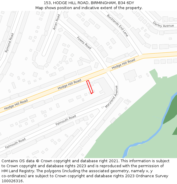 153, HODGE HILL ROAD, BIRMINGHAM, B34 6DY: Location map and indicative extent of plot