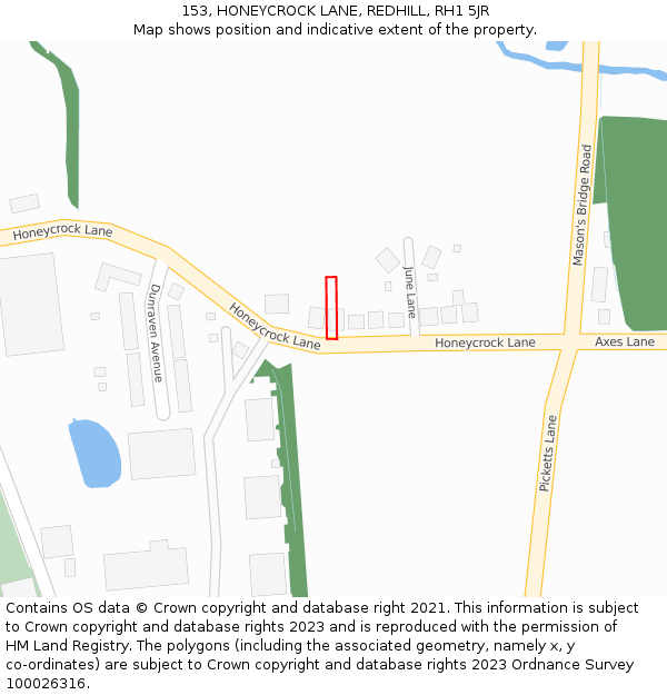 153, HONEYCROCK LANE, REDHILL, RH1 5JR: Location map and indicative extent of plot