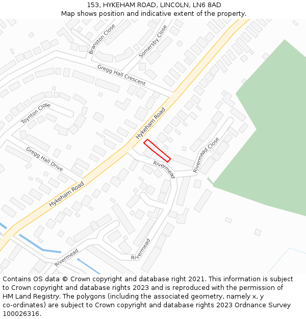 153, HYKEHAM ROAD, LINCOLN, LN6 8AD: Location map and indicative extent of plot