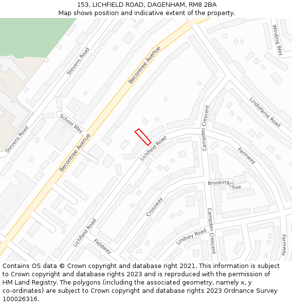 153, LICHFIELD ROAD, DAGENHAM, RM8 2BA: Location map and indicative extent of plot