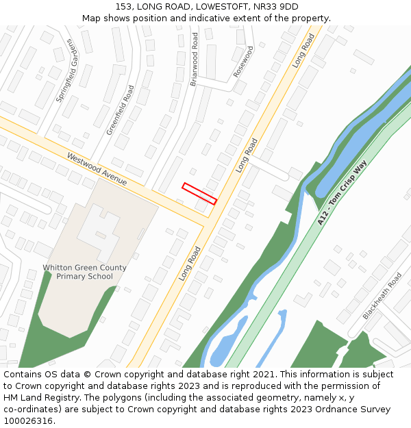 153, LONG ROAD, LOWESTOFT, NR33 9DD: Location map and indicative extent of plot