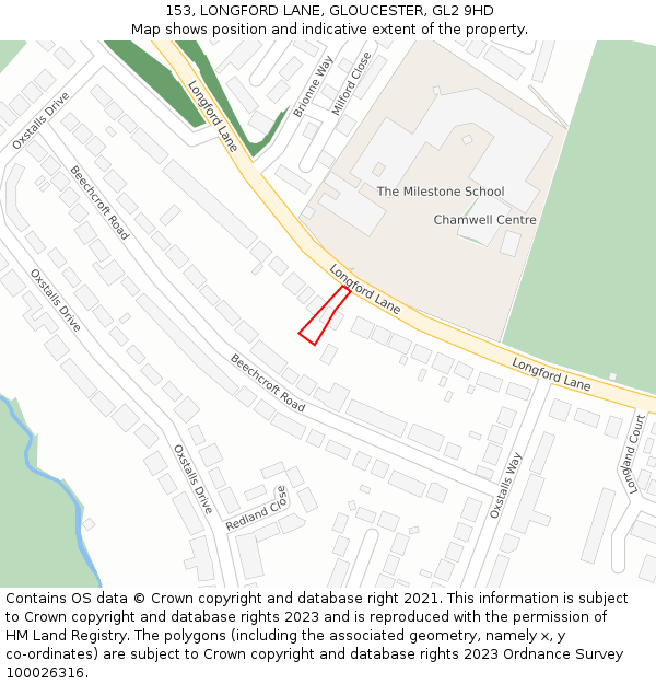 153, LONGFORD LANE, GLOUCESTER, GL2 9HD: Location map and indicative extent of plot