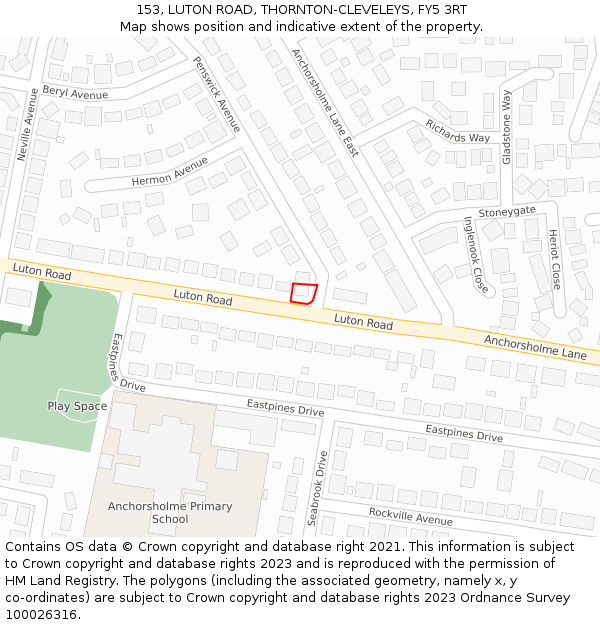 153, LUTON ROAD, THORNTON-CLEVELEYS, FY5 3RT: Location map and indicative extent of plot