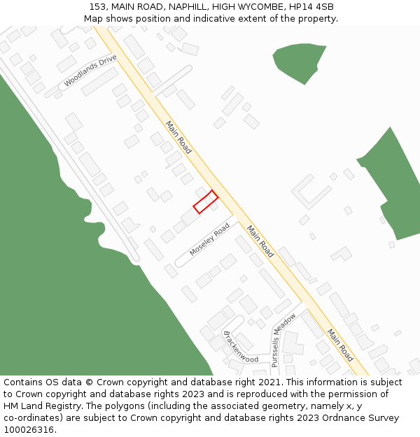 153, MAIN ROAD, NAPHILL, HIGH WYCOMBE, HP14 4SB: Location map and indicative extent of plot