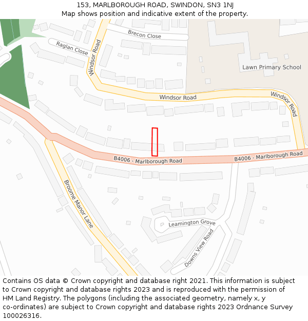 153, MARLBOROUGH ROAD, SWINDON, SN3 1NJ: Location map and indicative extent of plot