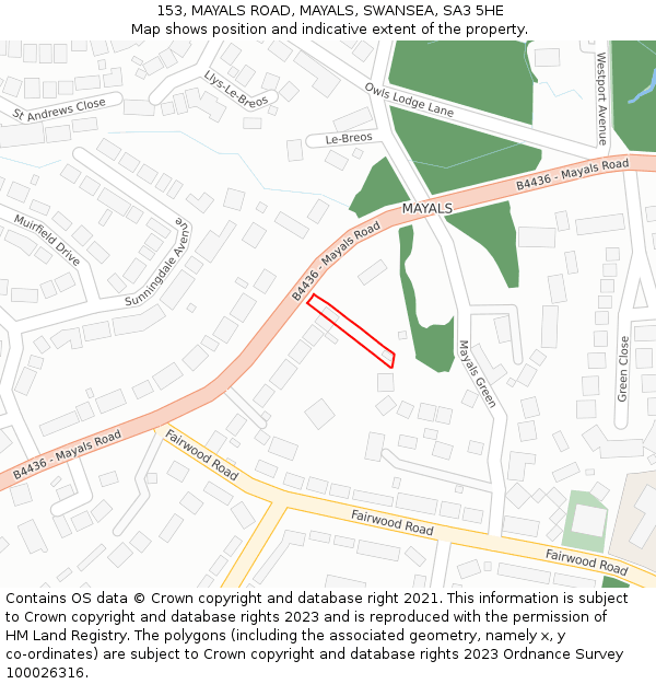 153, MAYALS ROAD, MAYALS, SWANSEA, SA3 5HE: Location map and indicative extent of plot
