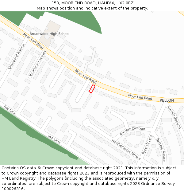 153, MOOR END ROAD, HALIFAX, HX2 0RZ: Location map and indicative extent of plot