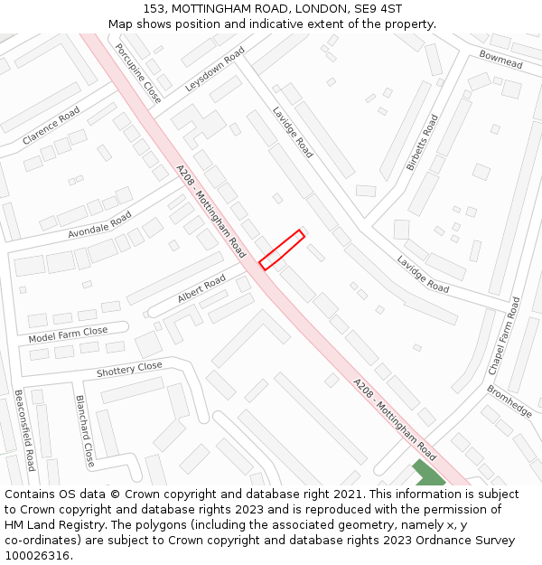 153, MOTTINGHAM ROAD, LONDON, SE9 4ST: Location map and indicative extent of plot