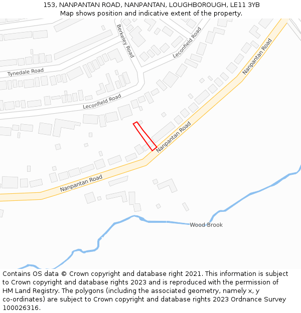 153, NANPANTAN ROAD, NANPANTAN, LOUGHBOROUGH, LE11 3YB: Location map and indicative extent of plot