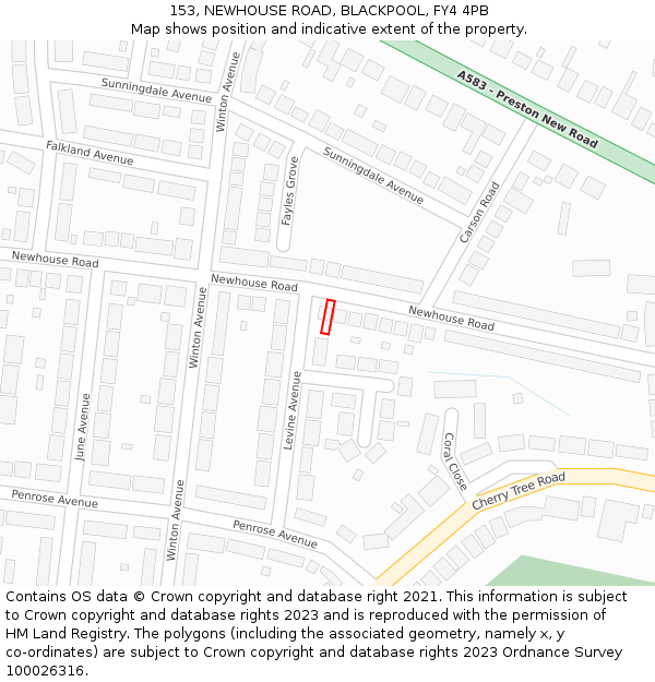 153, NEWHOUSE ROAD, BLACKPOOL, FY4 4PB: Location map and indicative extent of plot