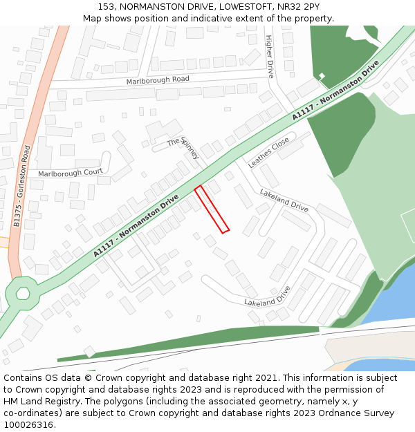 153, NORMANSTON DRIVE, LOWESTOFT, NR32 2PY: Location map and indicative extent of plot