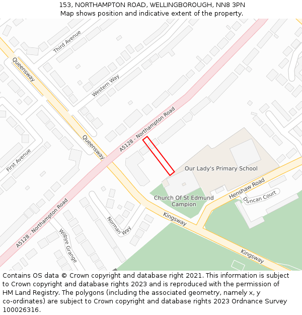 153, NORTHAMPTON ROAD, WELLINGBOROUGH, NN8 3PN: Location map and indicative extent of plot
