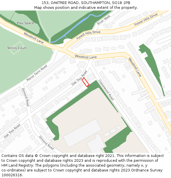 153, OAKTREE ROAD, SOUTHAMPTON, SO18 1PB: Location map and indicative extent of plot