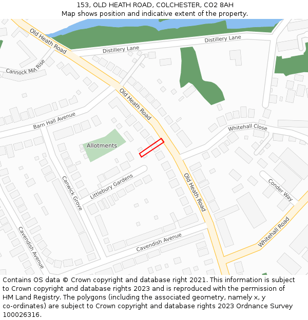 153, OLD HEATH ROAD, COLCHESTER, CO2 8AH: Location map and indicative extent of plot