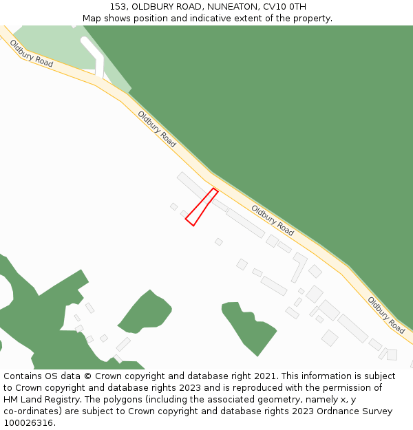 153, OLDBURY ROAD, NUNEATON, CV10 0TH: Location map and indicative extent of plot