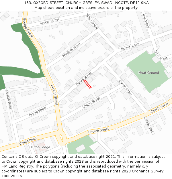 153, OXFORD STREET, CHURCH GRESLEY, SWADLINCOTE, DE11 9NA: Location map and indicative extent of plot