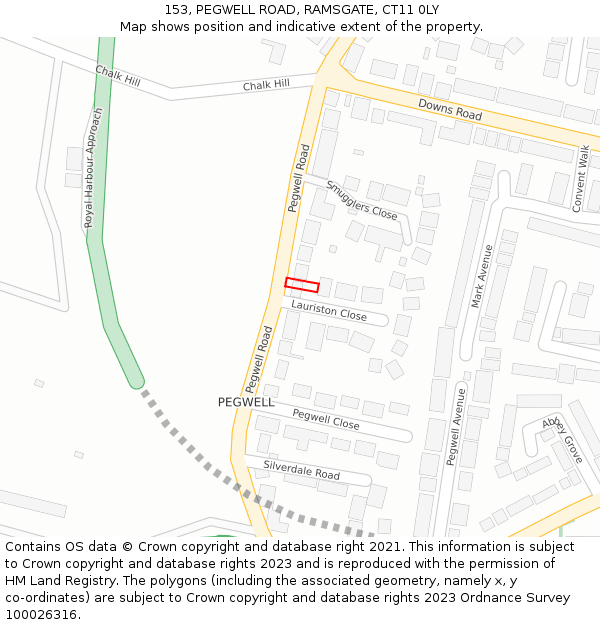 153, PEGWELL ROAD, RAMSGATE, CT11 0LY: Location map and indicative extent of plot