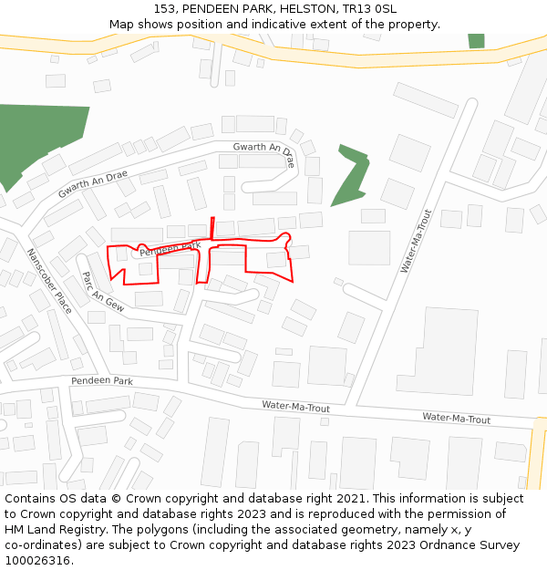 153, PENDEEN PARK, HELSTON, TR13 0SL: Location map and indicative extent of plot