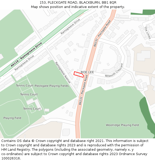 153, PLECKGATE ROAD, BLACKBURN, BB1 8QR: Location map and indicative extent of plot