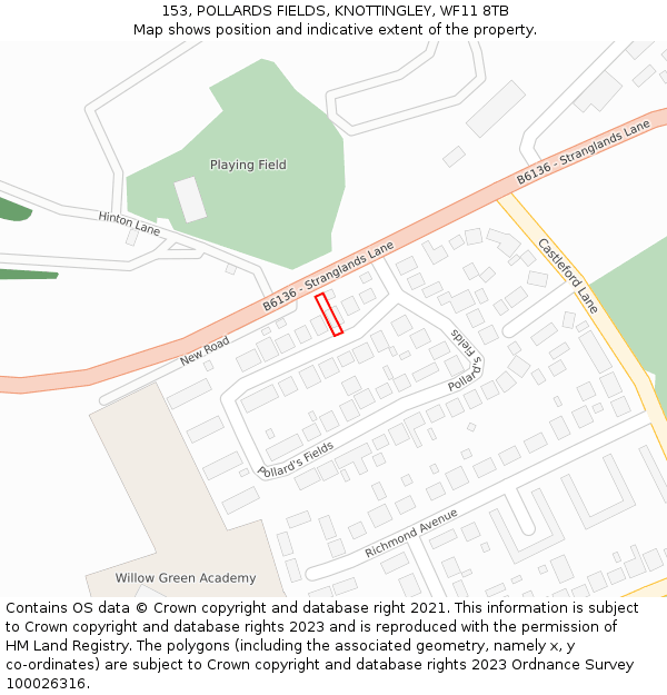 153, POLLARDS FIELDS, KNOTTINGLEY, WF11 8TB: Location map and indicative extent of plot