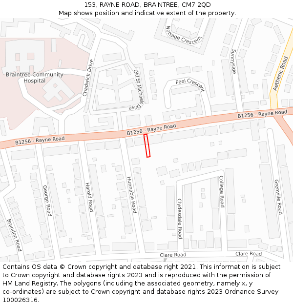 153, RAYNE ROAD, BRAINTREE, CM7 2QD: Location map and indicative extent of plot