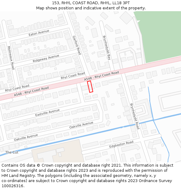 153, RHYL COAST ROAD, RHYL, LL18 3PT: Location map and indicative extent of plot