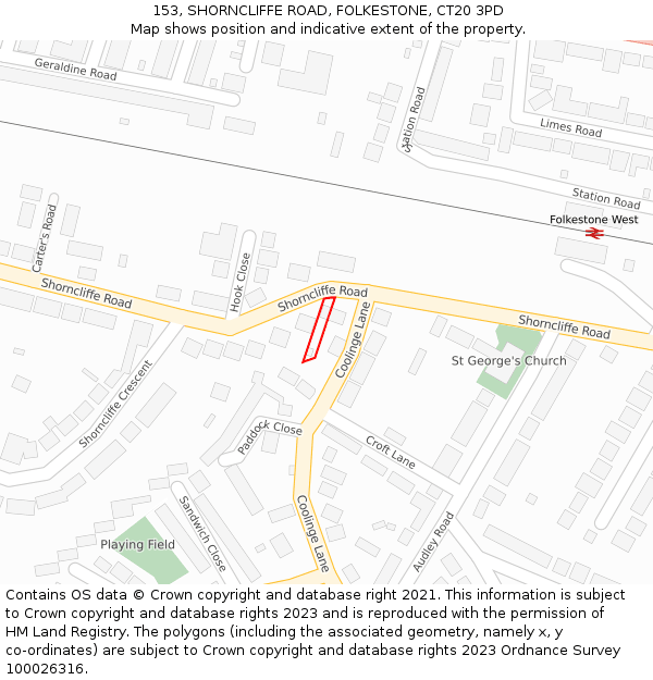 153, SHORNCLIFFE ROAD, FOLKESTONE, CT20 3PD: Location map and indicative extent of plot