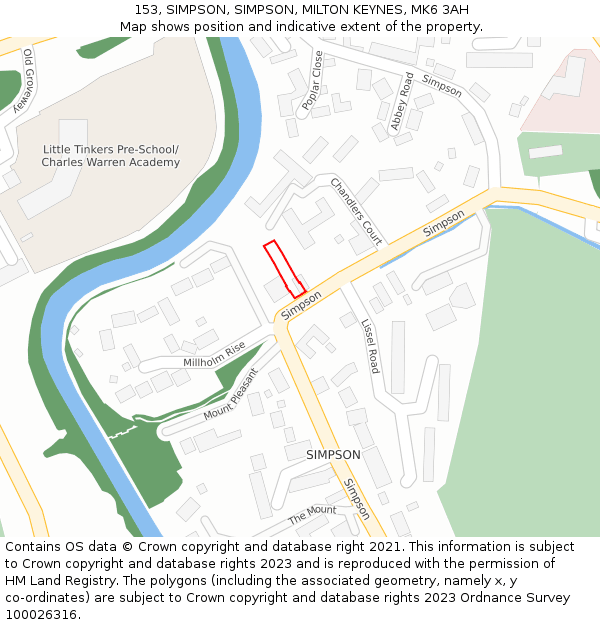 153, SIMPSON, SIMPSON, MILTON KEYNES, MK6 3AH: Location map and indicative extent of plot