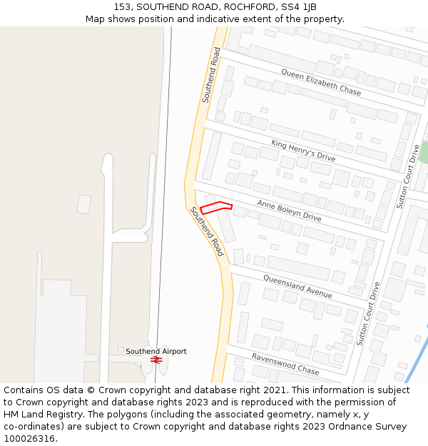 153, SOUTHEND ROAD, ROCHFORD, SS4 1JB: Location map and indicative extent of plot