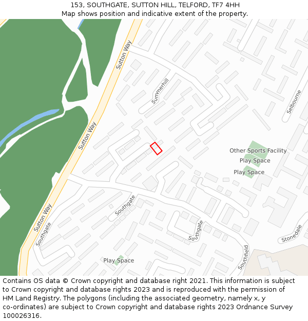 153, SOUTHGATE, SUTTON HILL, TELFORD, TF7 4HH: Location map and indicative extent of plot