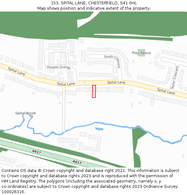 153, SPITAL LANE, CHESTERFIELD, S41 0HL: Location map and indicative extent of plot