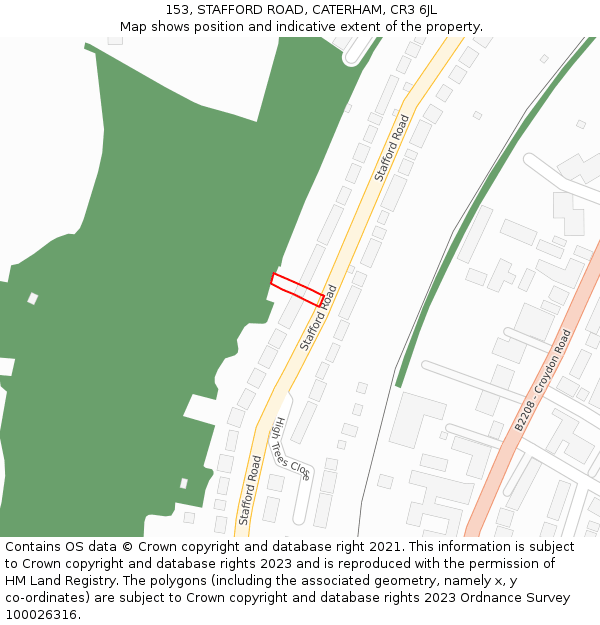 153, STAFFORD ROAD, CATERHAM, CR3 6JL: Location map and indicative extent of plot