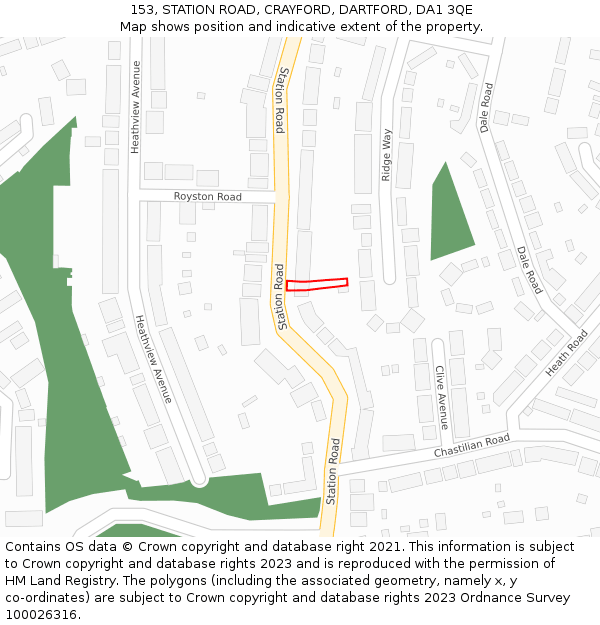 153, STATION ROAD, CRAYFORD, DARTFORD, DA1 3QE: Location map and indicative extent of plot