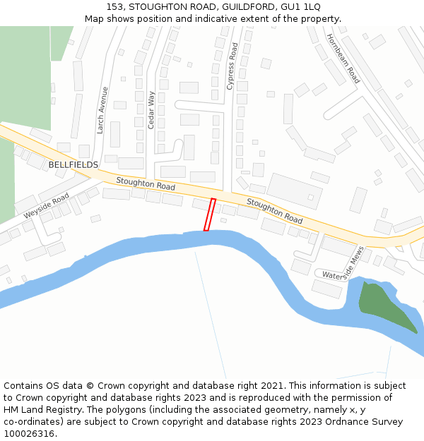 153, STOUGHTON ROAD, GUILDFORD, GU1 1LQ: Location map and indicative extent of plot