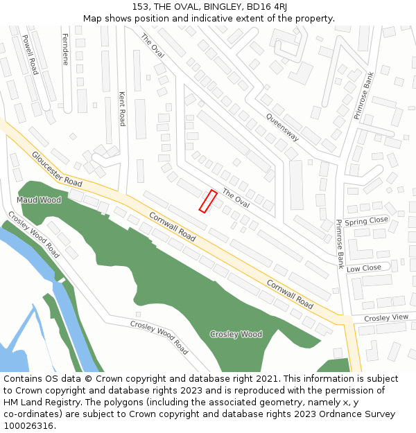 153, THE OVAL, BINGLEY, BD16 4RJ: Location map and indicative extent of plot