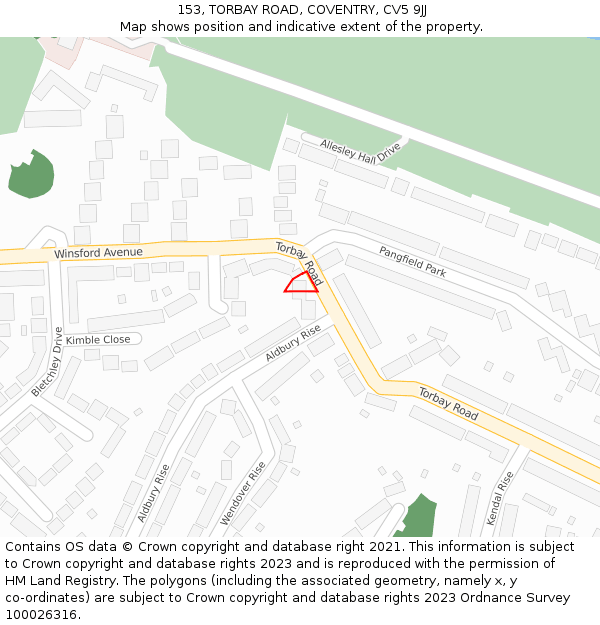 153, TORBAY ROAD, COVENTRY, CV5 9JJ: Location map and indicative extent of plot