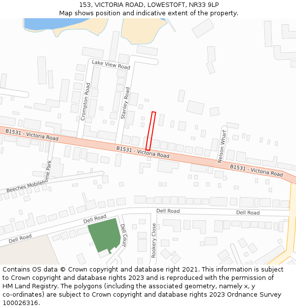 153, VICTORIA ROAD, LOWESTOFT, NR33 9LP: Location map and indicative extent of plot