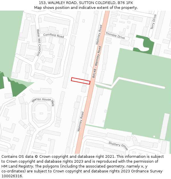 153, WALMLEY ROAD, SUTTON COLDFIELD, B76 1PX: Location map and indicative extent of plot