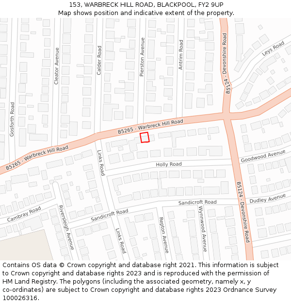 153, WARBRECK HILL ROAD, BLACKPOOL, FY2 9UP: Location map and indicative extent of plot