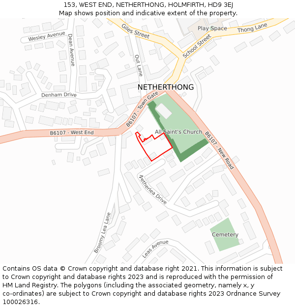 153, WEST END, NETHERTHONG, HOLMFIRTH, HD9 3EJ: Location map and indicative extent of plot