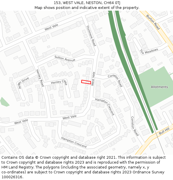 153, WEST VALE, NESTON, CH64 0TJ: Location map and indicative extent of plot