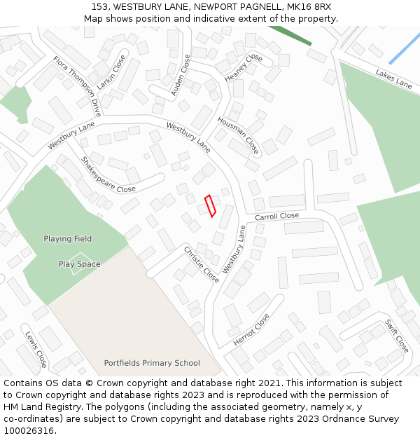 153, WESTBURY LANE, NEWPORT PAGNELL, MK16 8RX: Location map and indicative extent of plot