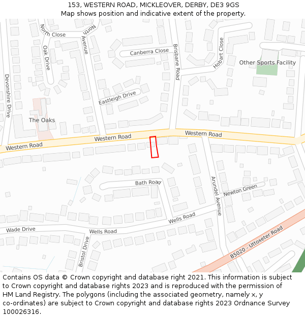 153, WESTERN ROAD, MICKLEOVER, DERBY, DE3 9GS: Location map and indicative extent of plot