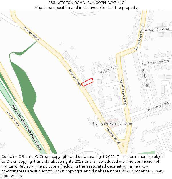 153, WESTON ROAD, RUNCORN, WA7 4LQ: Location map and indicative extent of plot