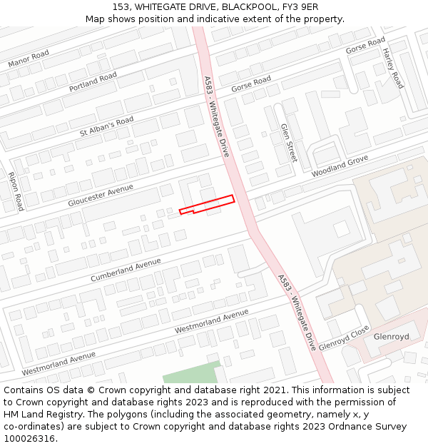 153, WHITEGATE DRIVE, BLACKPOOL, FY3 9ER: Location map and indicative extent of plot