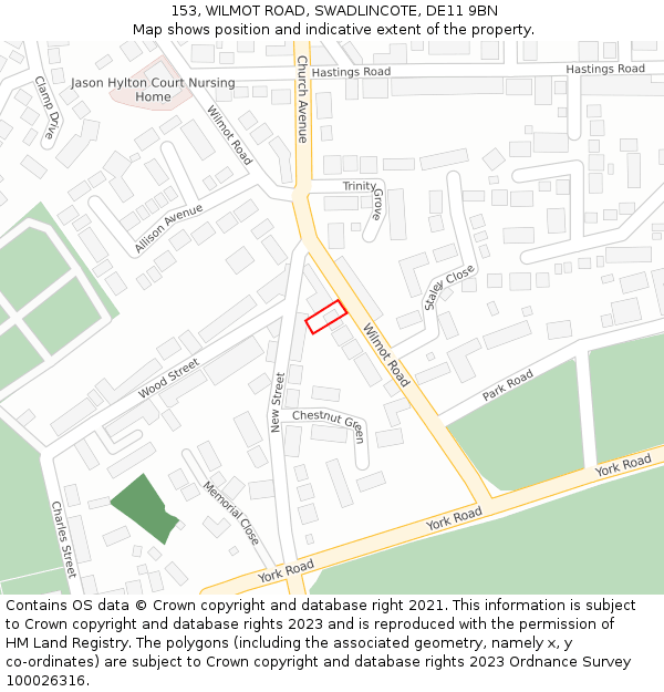 153, WILMOT ROAD, SWADLINCOTE, DE11 9BN: Location map and indicative extent of plot