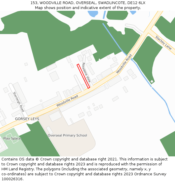 153, WOODVILLE ROAD, OVERSEAL, SWADLINCOTE, DE12 6LX: Location map and indicative extent of plot